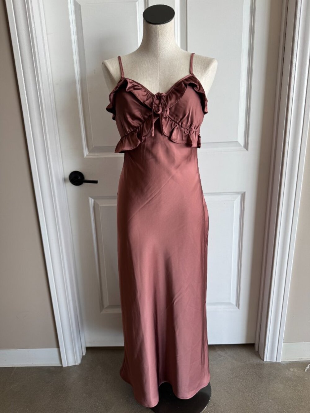 Satin Ruffled Slip Midi Dress